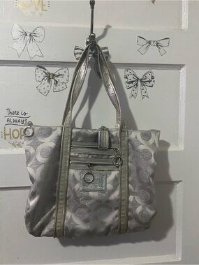 Coach poppy Silver Tote Bag with Metallic Trim